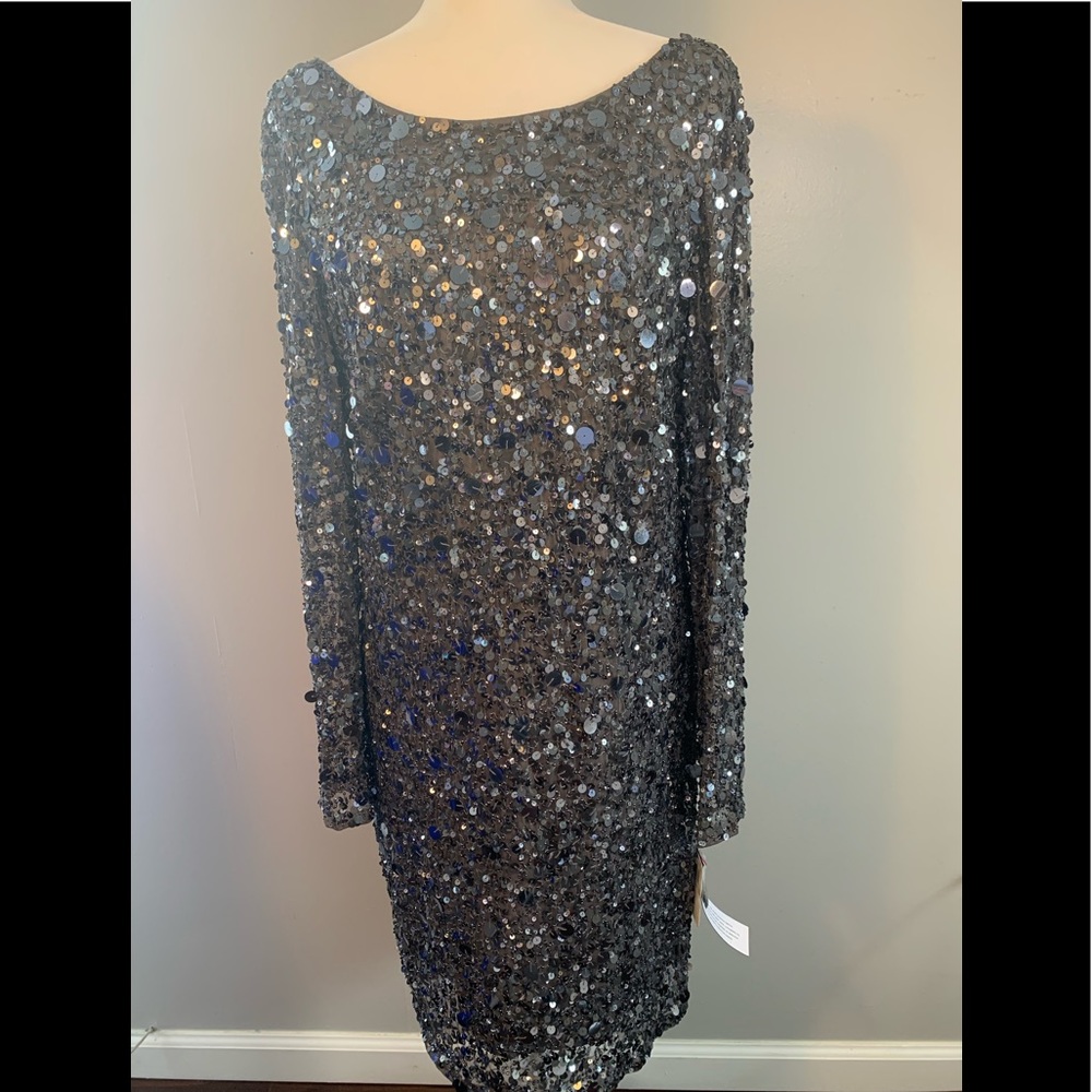 New w/tags Aidan mattox silver sequin dress size14